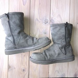 Ugg Grey Zip Up Short Boot Silver Heel Label